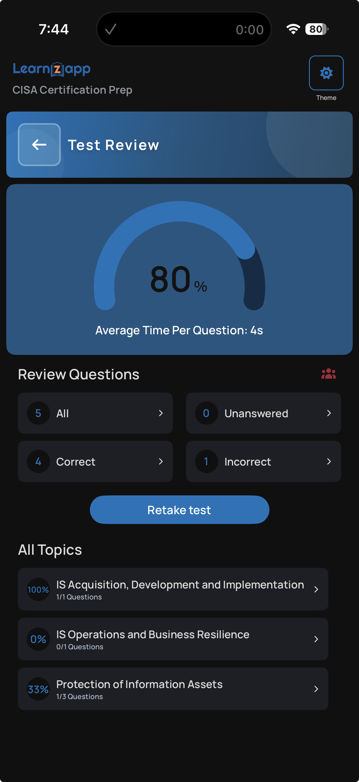 Track Progress in Each Test
